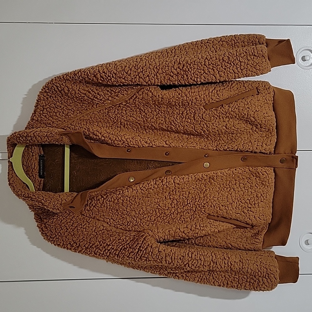 EUC MEROKEETY Womens Warm Winter Snap Button Sherpa Jacket with Pockets Fleece
